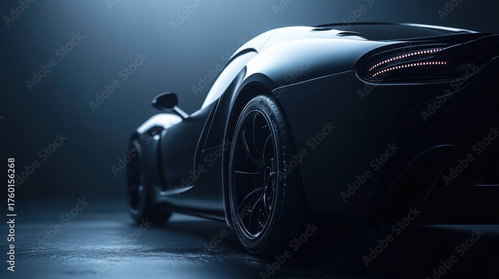Naklejka premium Dynamic sports car showcase studio photography dark atmosphere rear view automotive excellence