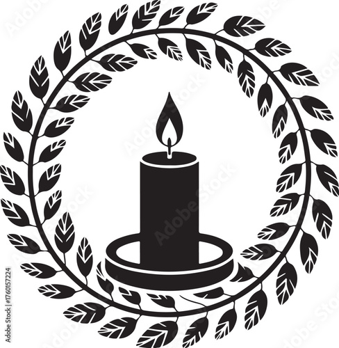 Elegant candle flame with leafy wreath design