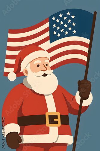 Santa Claus holding an American flag