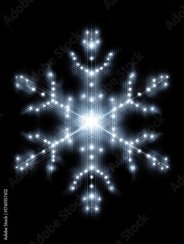 Sparkling snowflake features intricate branches and glowing details, radiating a magical atmosphere, ideal for winter celebrations and festive designs.