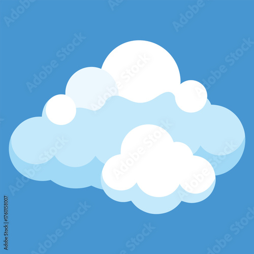 A cluster of rounded white clouds with blue shading on a blue background