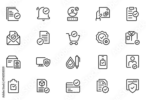 Confirm line icon Set. Contains such icons as mark, right, tick, approve and more. Thin outline icons pack. Vector illustration
