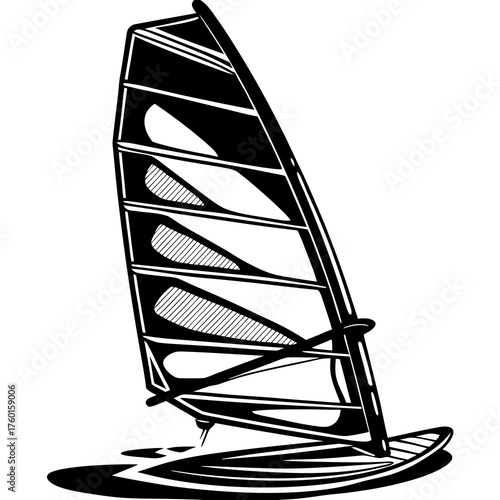 Windsurfing Icon: Capturing the essence of windsurfing with dynamic illustration of the sail and board, evoking the excitement and freedom of gliding across the water.
