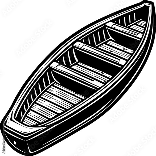 Wooden Rowing Boat: A detailed depiction of a wooden rowboat, crafted for tranquil voyages across calm waters, capturing the essence of maritime serenity and the allure of nautical exploration.