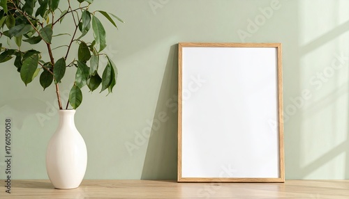 Blank Poster Frame Mockup Against Limewash Wall