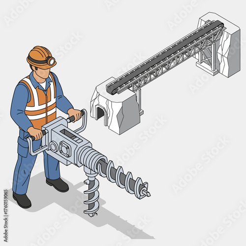 Construction worker operating a heavy-duty drill machine for industrial purposes.