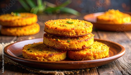 Golden Fried Palestinian Awameh Dough Balls Soaked in Syrup Presented in a Glass Bowl on a Rustic Wooden Table with a Dark Textured Background and Green Plant Foliage