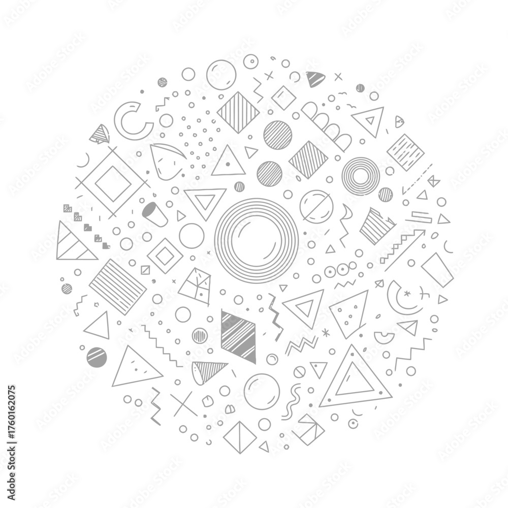 Fototapeta premium Abstract Geometric Shapes Pattern Circle Doodle.