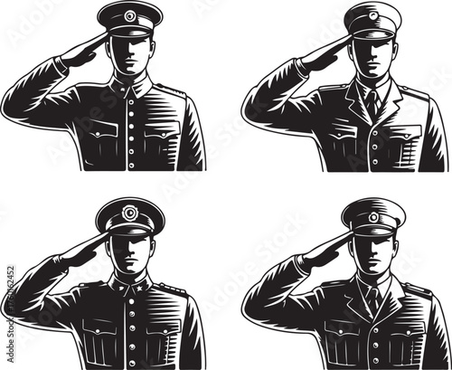 Classic military salute in black and white design