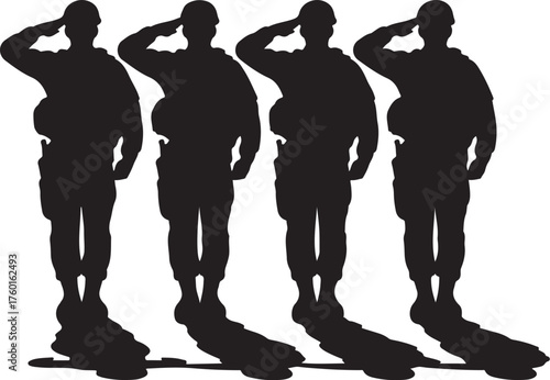 Saluting soldiers silhouette honoring the fallen