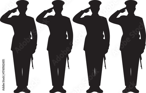 Silhouetted soldiers salute with honor and respect