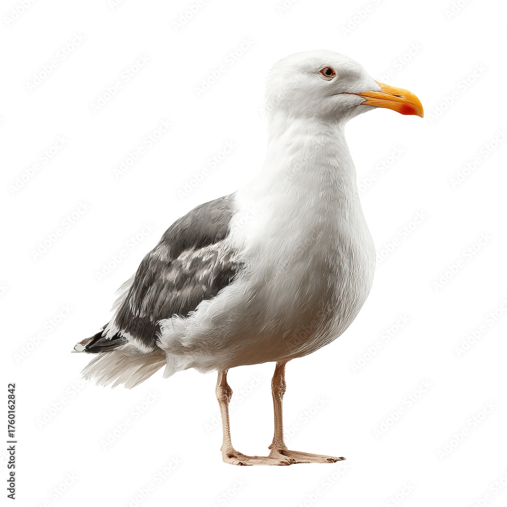 Fototapeta premium Seabird Profile View with White and Gray Feathers on Transparent Background
