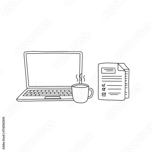 Laptop and Coffee with Documents.