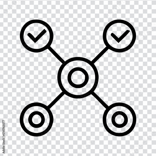 Abstract node diagram with connected circles and checkmarks representing a process flow or network structure planning smart agent ai icon connection digital