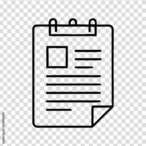 A minimalist black outline illustration shows a document with a square image placeholder and lines of text clipped by three staples planning smart agent