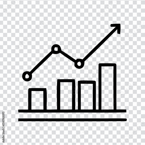 A hand drawn line graph shows an upward trend with rising bars indicating positive growth and increasing data points planning smart agent ai icon Chart