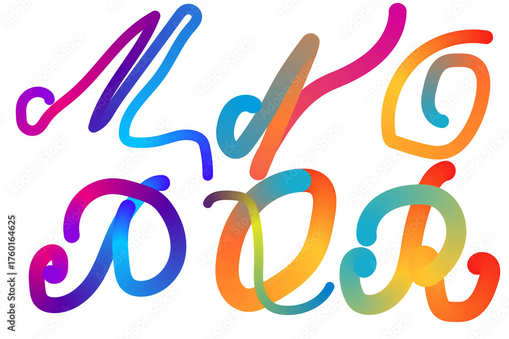 Fototapeta premium Vibrant colorful handwritten script alphabet letters m l o b r abstract art design