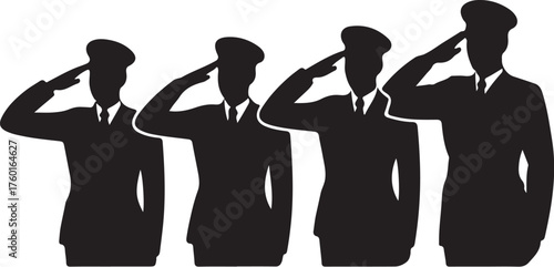 Four soldiers saluting in uniform, honor, respect