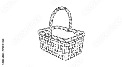 A simple woven rectangular basket with a curved handle and white lining.