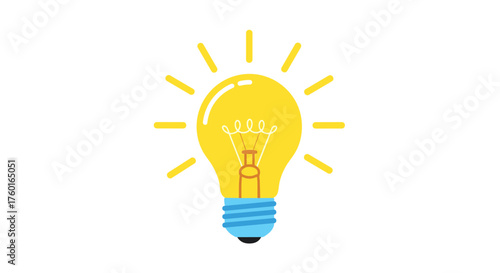 A bright idea is illuminated by a glowing yellow light bulb emitting radiant rays of inspiration for innovation and creativity.