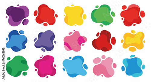 Abstract colorful liquid shapes forming abstract blobs with organic fluid design elements.