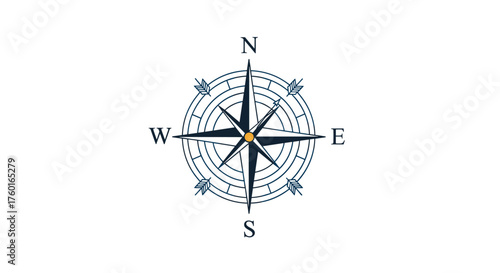 A vintage wind rose compass for navigation and direction finding on a white background.