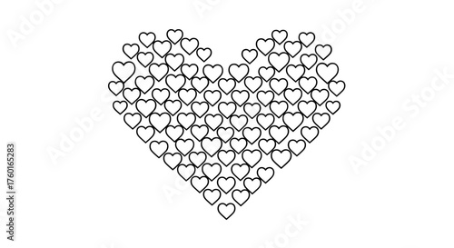 A large heart shape formed by many small outlined hearts in a tessellating pattern on a white background.