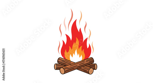 A warm glowing campfire burning brightly with stacked logs underneath it.