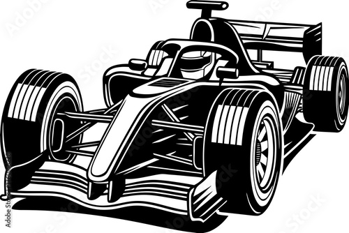 Formula Racing Car Illustration: This graphic depicts a sleek, powerful formula racing car, ready to zoom into the lead. Focus on the artful representation of speed, aerodynamics.