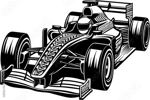 Race Car illustration: A sleek race car speeds across the track, its streamlined design and powerful engine promising high-speed thrills and competition.