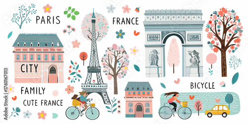 Charming parisian cityscape with iconic landmarks and whimsical elements