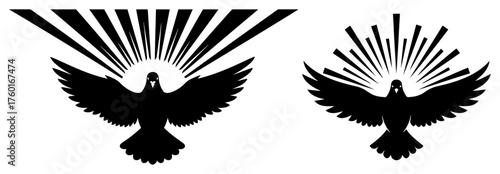 Silhouette Dove of the Holy Spirit with Radiant Rays – Christian Symbol Vector