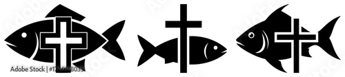 Silhouette Ichthys Fish with Cross – Early Christian Symbol Vector