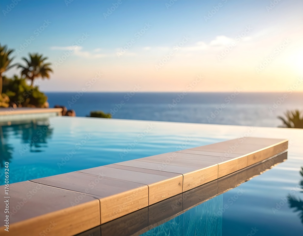 Fototapeta premium Luxurious pool overlooking the ocean at sunset