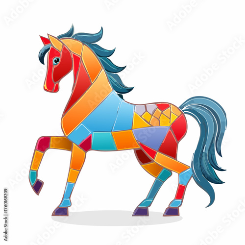 モザイクタイル風の馬ベクター素材

