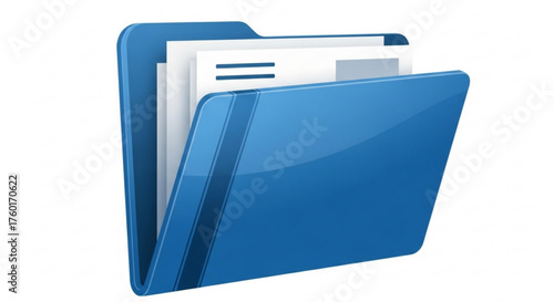 Blue folder with documents, representing file management, organization, and storage in a digital environment for business and personal use