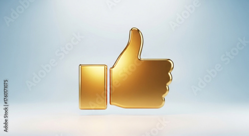 Golden thumb up icon, symbol of approval, like, success, agreement, positive feedback, recommendation, and social media