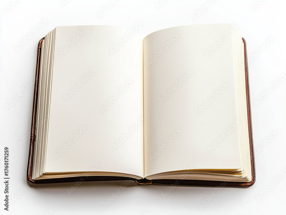 Fototapeta premium Blank Open Book with Empty Pages on White Background