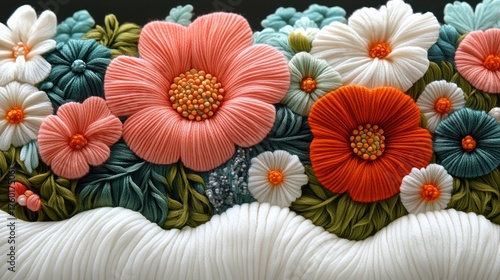 Embroidered floral border pattern