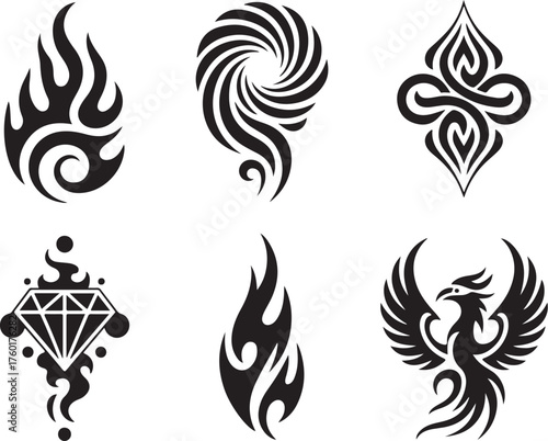 Tribal tattoo designs fire, diamond, phoenix, swirl