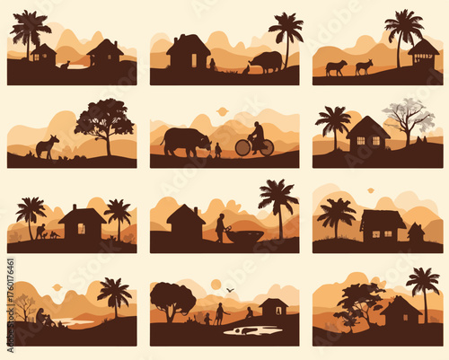 set of animals of village life