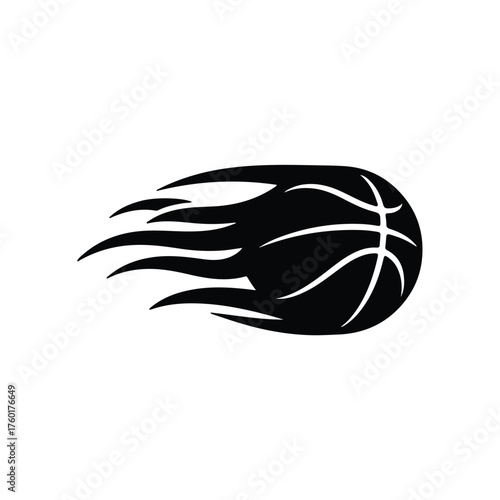 Flaming Basketball Logo Vector, Black and White Sports Icon Design, Fireball Basketball Symbol for Team Emblem, Tattoo, pickleball shops, pickleball training, clubs,Tennis Sport Academy
