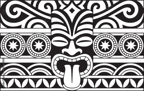 Bold tribal mask with cultural patterns, powerful design