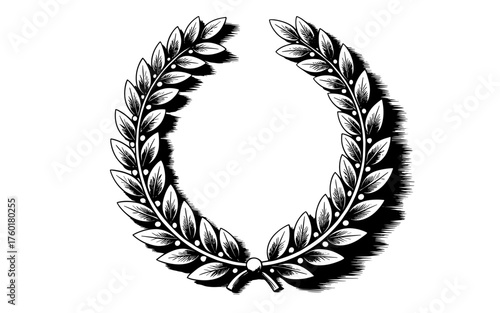 black and white illustration of a laurel wreath symbolizing victory and honor