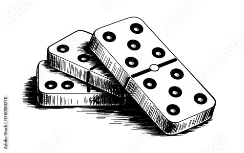 black and white illustration of three domino tiles stacked together