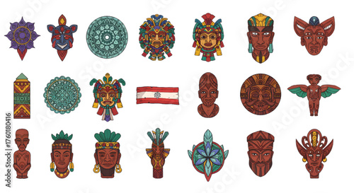Collection of Intricate Tribal Masks and Totems in Various Designs.