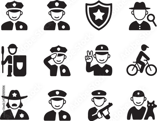 Police icons varied duties security law order service