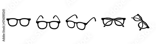 Glasses monochrome icon set. Glasses with temples open and folded.