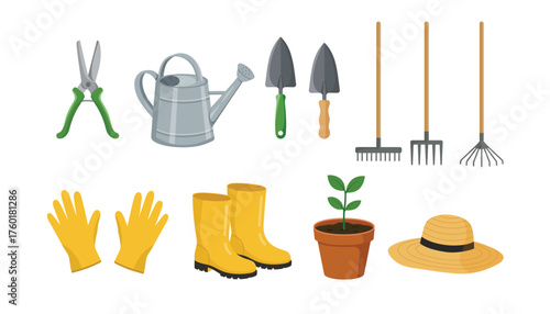 Gardening Tools and Equipment Vector Illustration Set