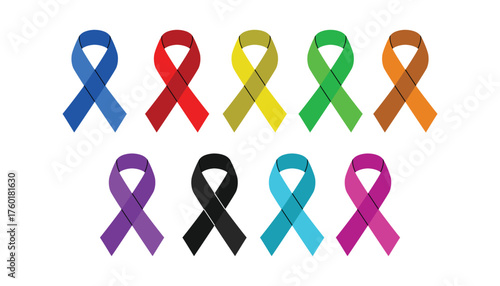 Colorful Awareness Ribbon Set Vector Illustration